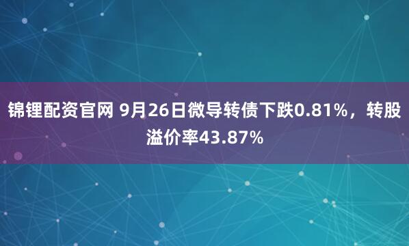 锦锂配资官网 9月26日微导转债下跌0.81%，转股溢价率43.87%
